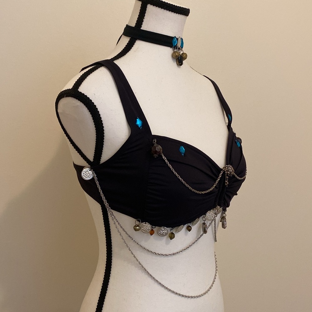 Embellished Belly dancer/bra Top with matching Choker. Hand beaded set.